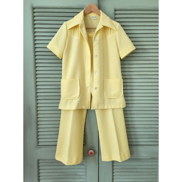 1970s Vintage Leisure Suit: Yellow Polyester Pantsuit, Womens Medium - Picture 5 of 10
